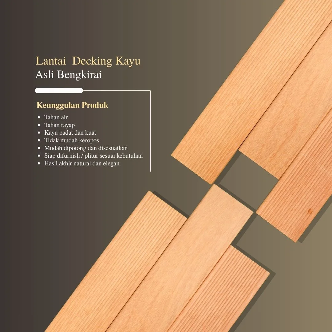 Lantai Decking Kayu Asli Bengkirai Pagar Kolam Teras Balkon