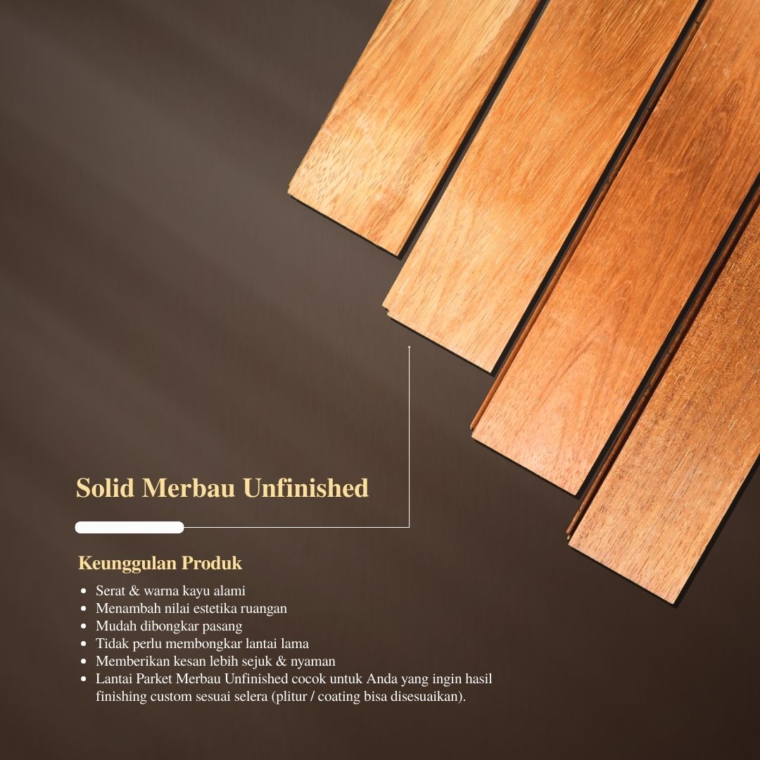 Lantai Kayu Solid Merbau Unfinished 1.5cm 9cm