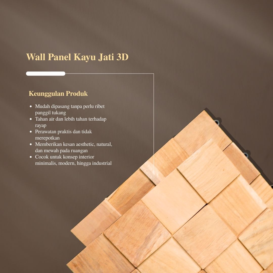 Wall Panel Jati Klik 3D Hiasan Dinding Aesthetic