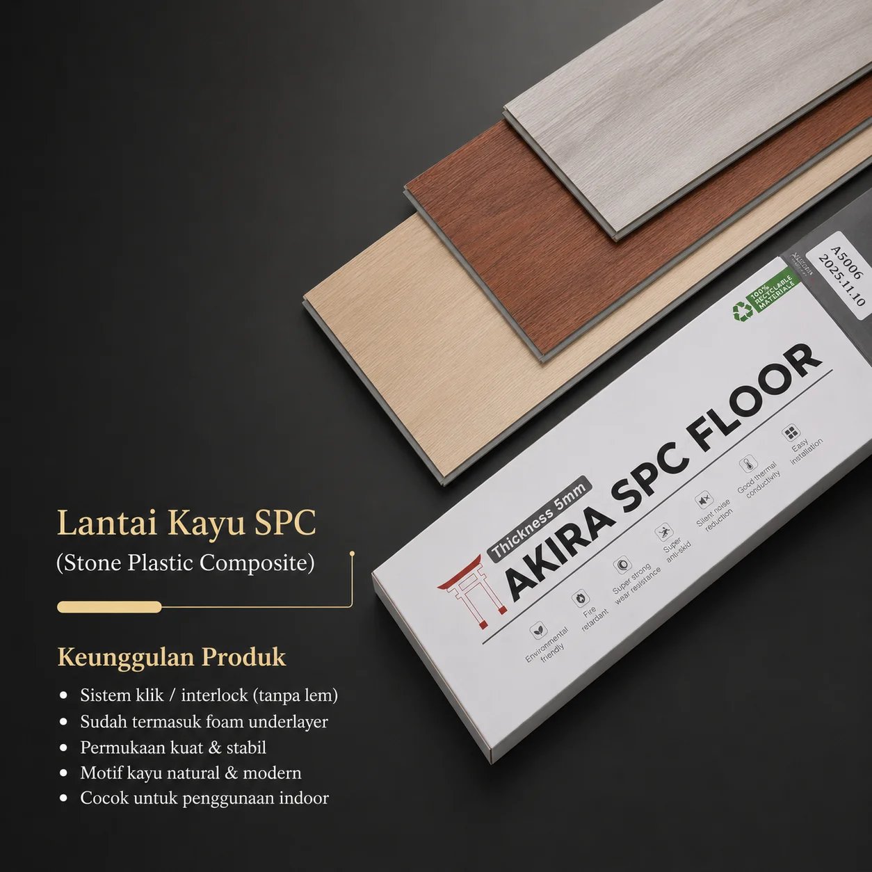 Lantai Kayu SPC 5mm Lantai SPC/Sudah Termasuk Foam Vinyl SPC